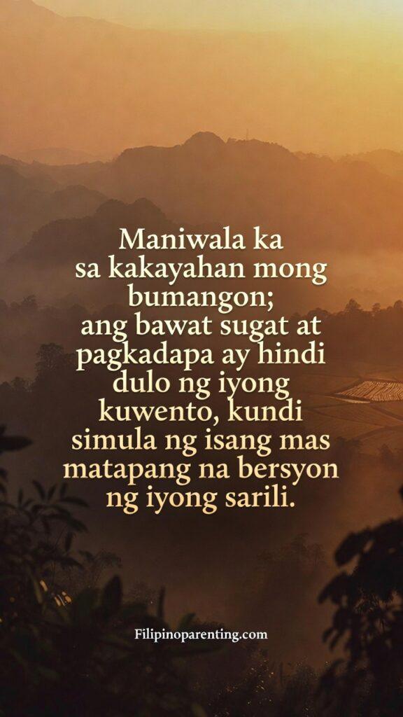 Tagalog Quotes Maniwala Ka Confidence Courage: 5 Unstoppable Truths Inspirational sunrise image with Tagalog quote about rising after struggles.