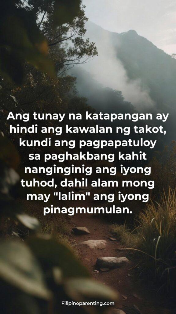 Tagalog Quotes Maniwala Ka Confidence Courage: 5 Unstoppable Truths Filipino forest trail with a Tagalog quote about courage despite fear.