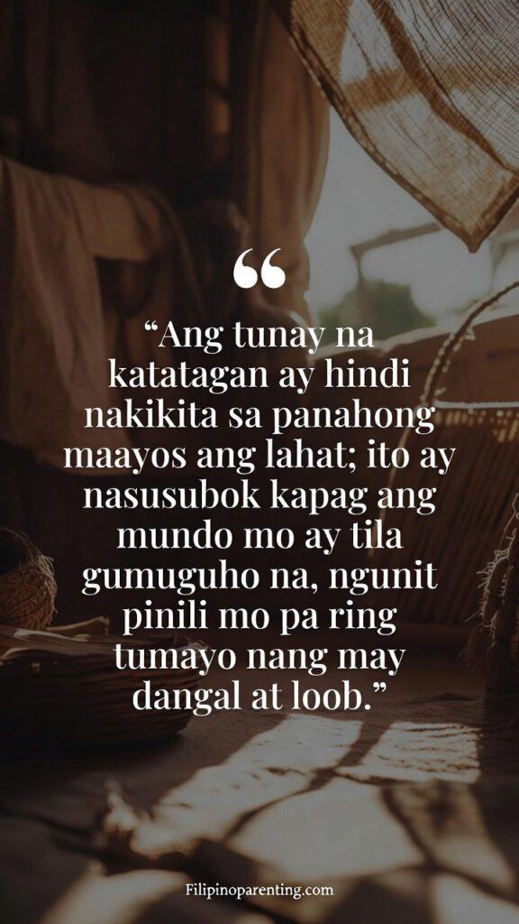 Tagalog Quotes Mas Matatag Overcoming Challenges: 5 Unstoppable Truths Vertical Filipino‑themed artwork with a resilience quote about standing strong even when the world feels like it’s collapsing.