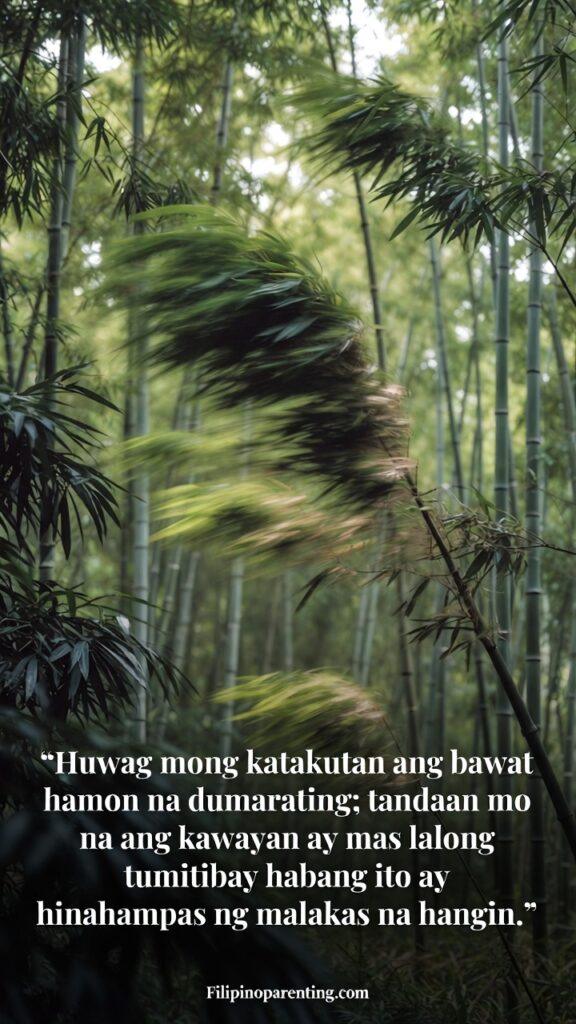 Tagalog Quotes Mas Matatag Overcoming Challenges: 5 Unstoppable Truths Vertical bamboo‑themed artwork symbolizing strength through challenges with a Tagalog quote.