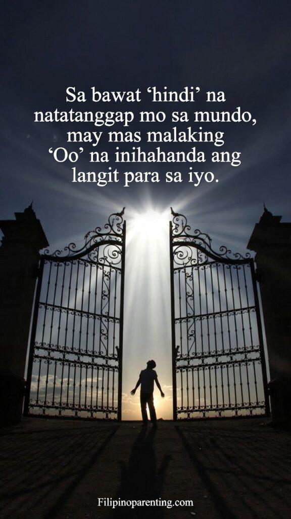 Tagalog Quotes Trusting His Plan Faith Protection: 5 Invincible Truths A giant stone wall protecting a flower from a storm with Tagalog quote about trust.