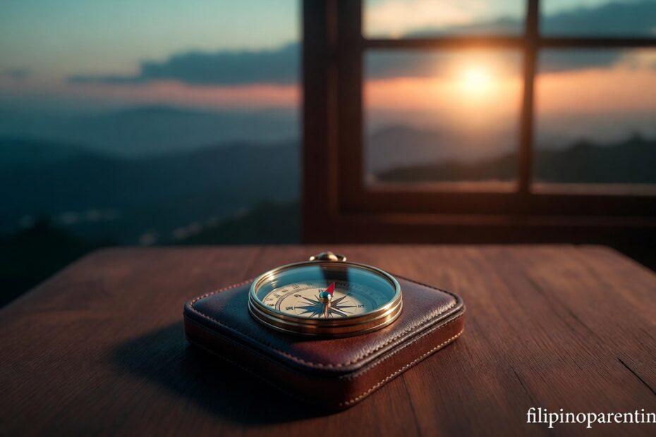 A compass on a table representing Tagalog Quotes Trusting His Plan Faith Protection.