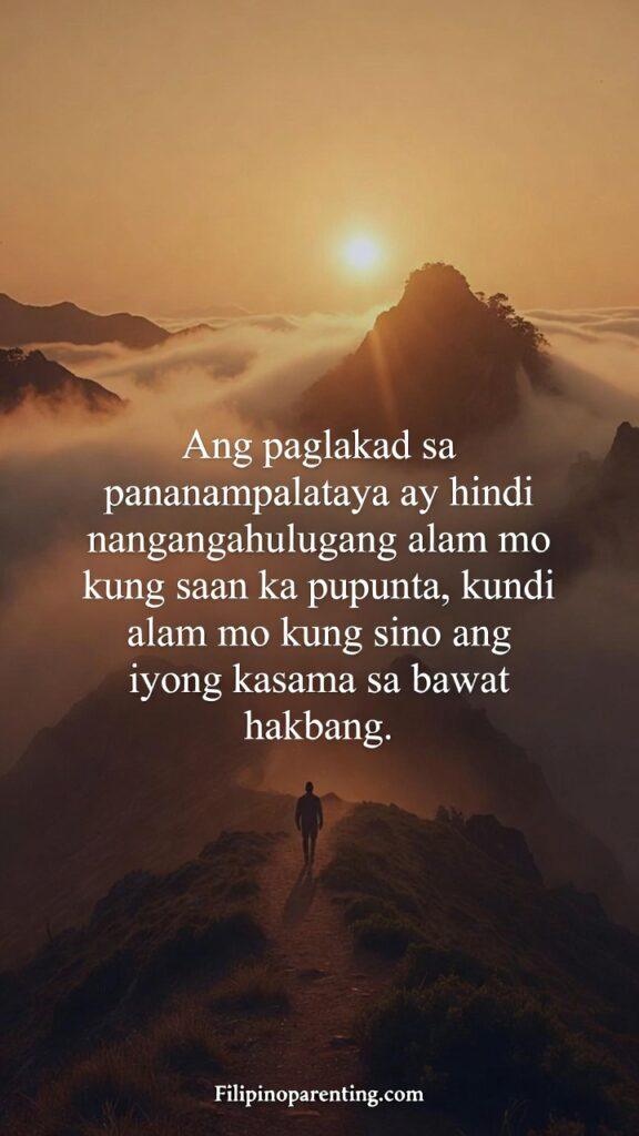 Tagalog Quotes Walking by Faith Not by Sight: 5 Unshakeable Truths A silhouette of a person walking on a misty path with a glowing light representing a divine presence.