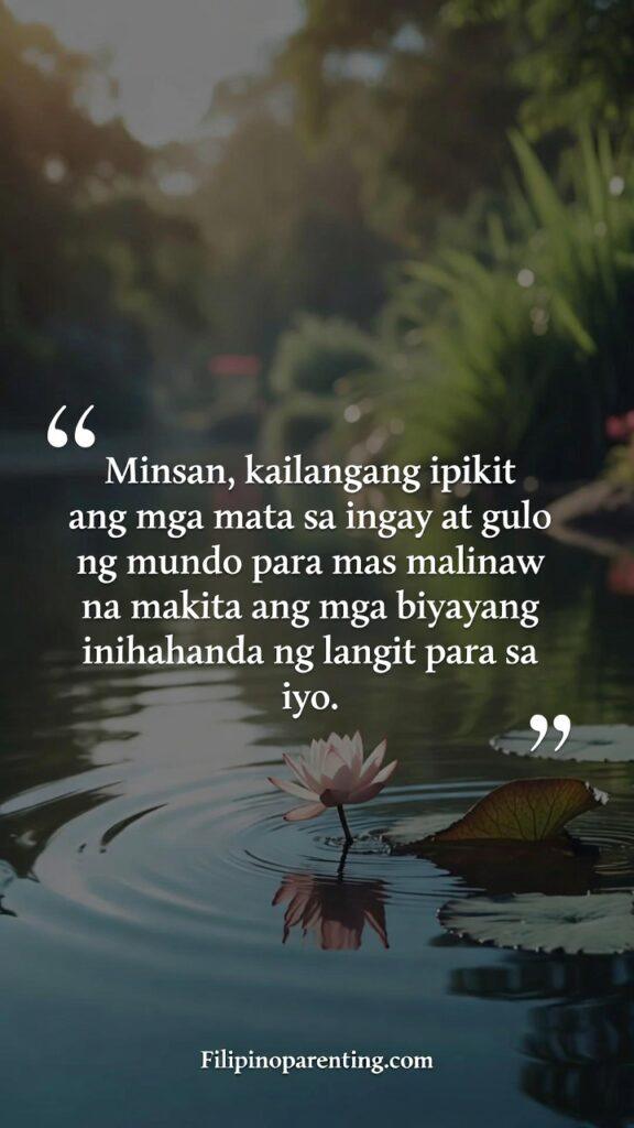 Tagalog Quotes Walking by Faith Not by Sight: 5 Unshakeable Truths A peaceful image of a calm lake with soft ripples and a single lotus flower or a peaceful garden.