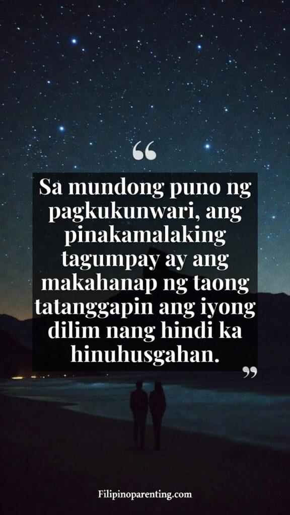 Tagalog Quotes for Authentic Warm Relationships: 5 Unstoppable Truths Two silhouettes sitting together under a starry night sky, looking at the horizon.