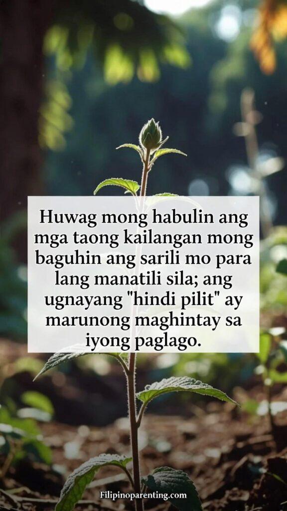 Tagalog Quotes for Authentic Warm Relationships: 5 Unstoppable Truths A close-up of a small green sprout growing out of the soil, bathed in soft light.