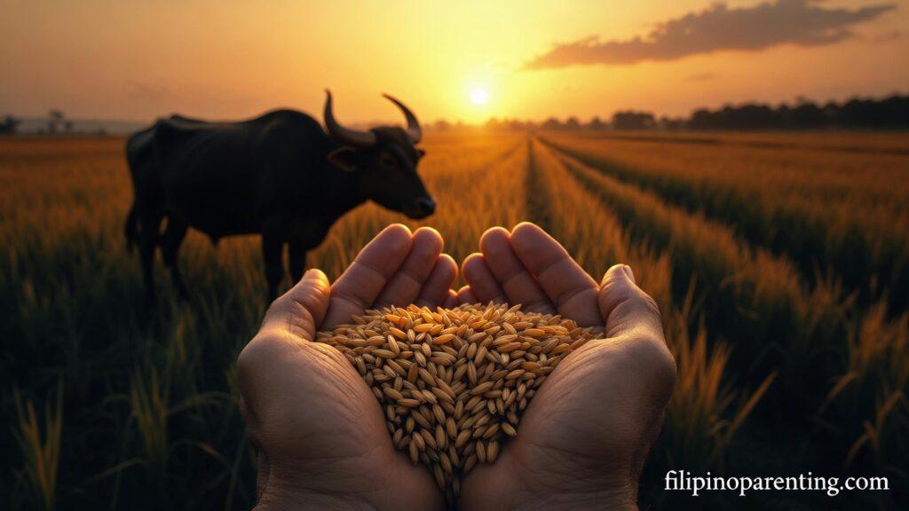 Tagalog Quotes for Dreams, Success, and Hard Work: 5 Unstoppable Truths Hardworking hands holding rice grains representing Tagalog Quotes for Dreams, Success, and Hard Work.