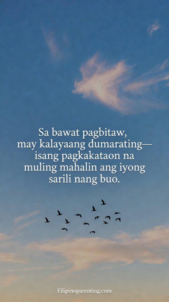 Tagalog Quotes on Moving On and Pagbitaw: 5 Empowering Lessons Birds flying into a clear blue sky, symbolizing the liberation of the soul.