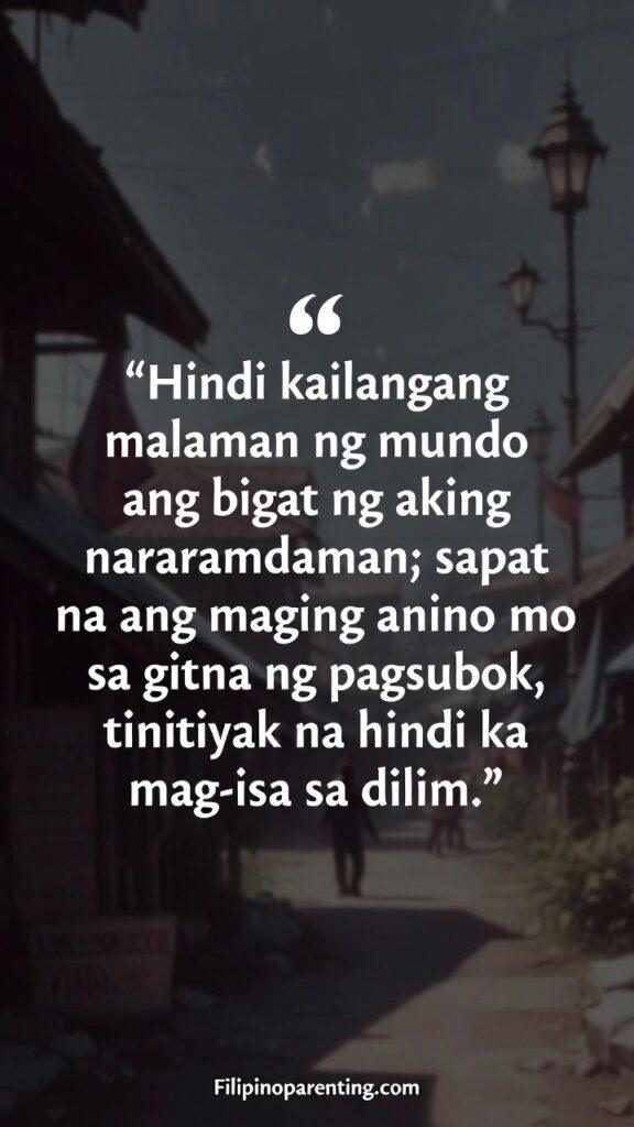 Tagalog Quotes on Unspoken Love and Longing: 5 Unshakable Truths Vertical image with silhouettes and soft shadows expressing silent support and unseen loyalty.