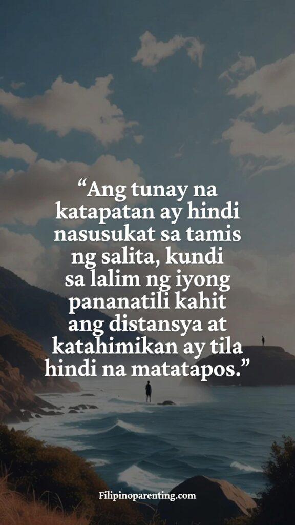 Tagalog Quotes on Unspoken Love and Longing: 5 Unshakable Truths Vertical image showing distant figures connected by loyalty despite silence and distance.