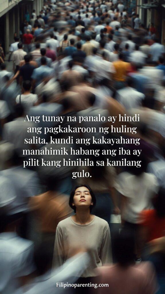 Tagalog Sayings Choosing Peace Inner Calm: 5 Unbeatable Truths A serene person standing calmly amidst a blurred, chaotic crowd, symbolizing inner peace.