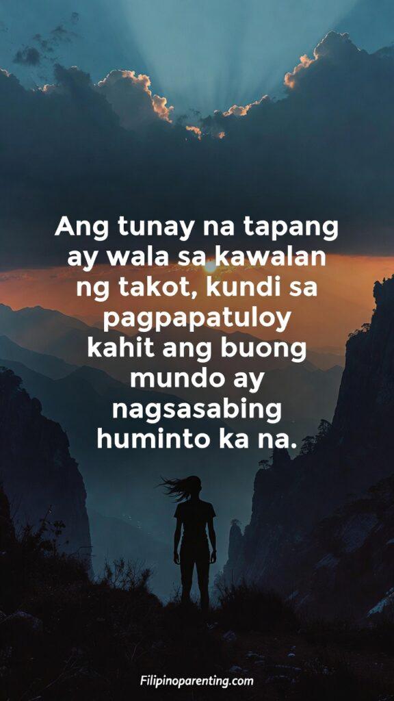 Tagalog Sayings Overcome Fear Stay Brave: 5 Indomitable Truths A lone hiker standing on a rugged mountain trail looking toward a distant horizon under a stormy sky.