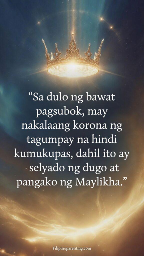 Tagalog Sayings on God’s Victory and Rising Faith: 5 Unstoppable Truths Vertical image with a Tagalog quote about God’s unfading crown of victory, with a glowing crown.