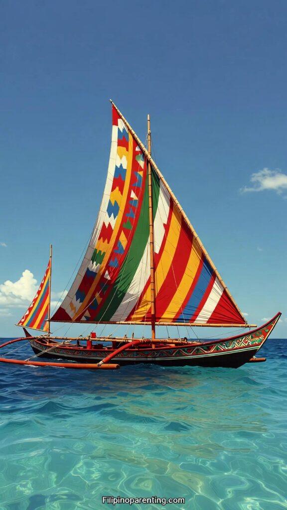 25 Fun Tagalog Beach Words for Filipino Beach Days and Swimming Adventures A colorful traditional Vinta boat representing Tagalog beach words.