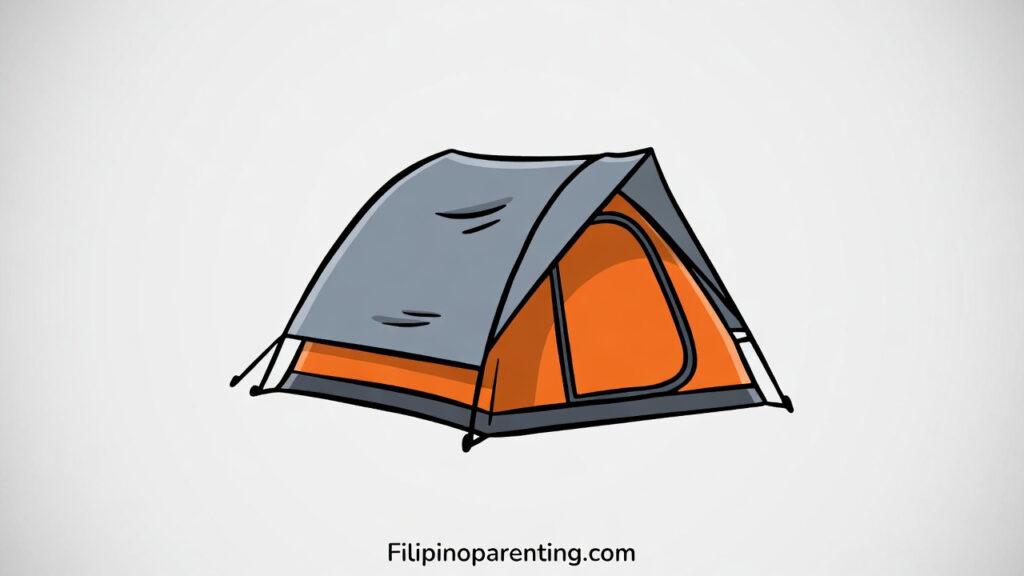 Tagalog Camping Words: 15 Essential Terms for Outdoor Gear & Adventures Tagalog camping words: A stylized vector illustration of an orange and grey camping tent, known locally as a tolda.