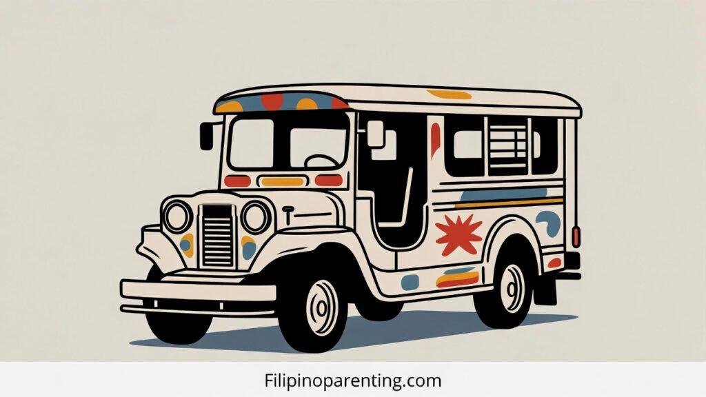 Tagalog Jeepney Phrases: 10 Essential Expressions for Your Filipino Adventure Tagalog Jeepney Phrases: A stylized vector illustration of a traditional Filipino jeepney with colorful geometric patterns.
