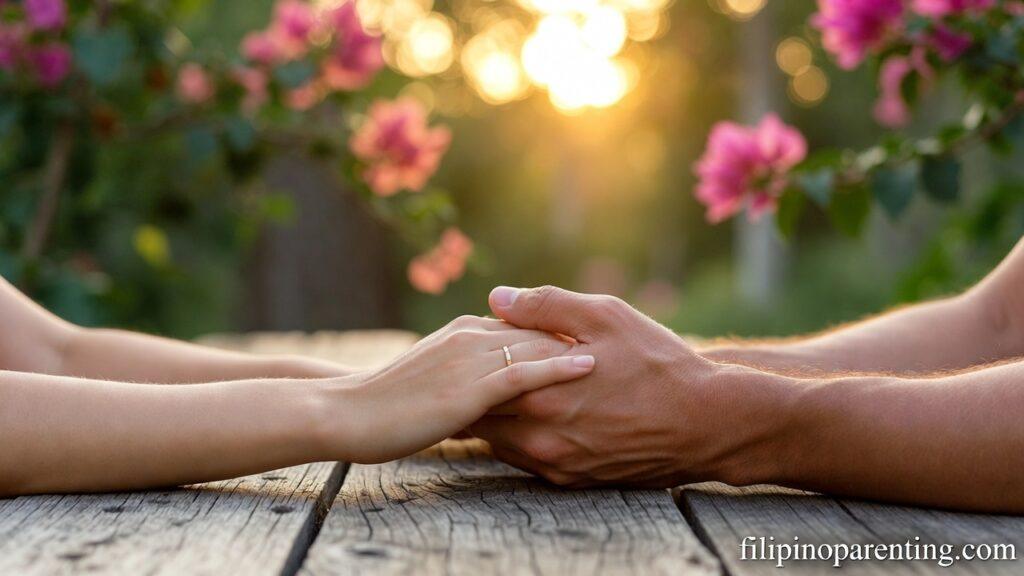 Tagalog Quotes About Pure Love: 5 Enchanting Expressions of the Heart Hands holding at golden hour representing Tagalog quotes about pure love.