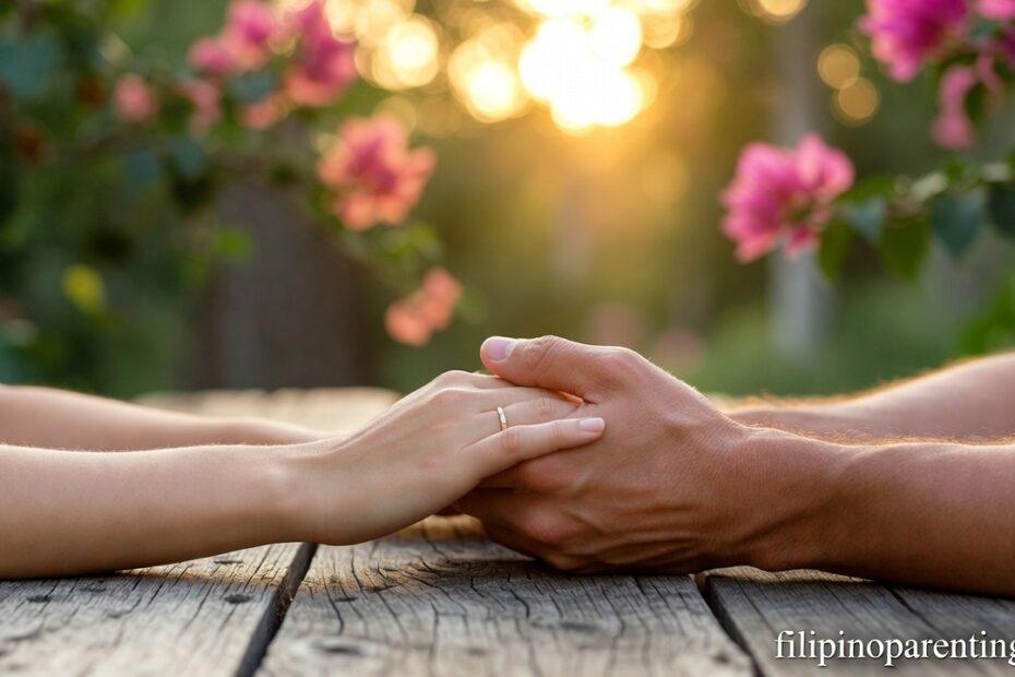 Hands holding at golden hour representing Tagalog quotes about pure love.