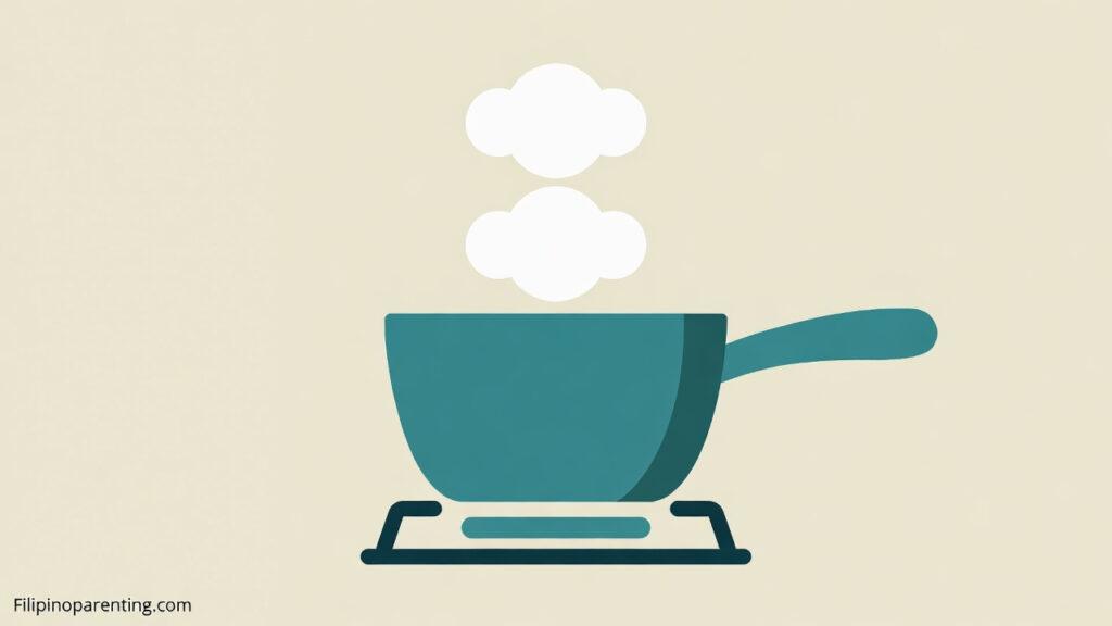Tagalog Verb Conjugation: Master the 5 Core Patterns with Filipino Cooking Phrases Illustration of a boiling pot on a stove used to teach Tagalog verb conjugation for cooking.