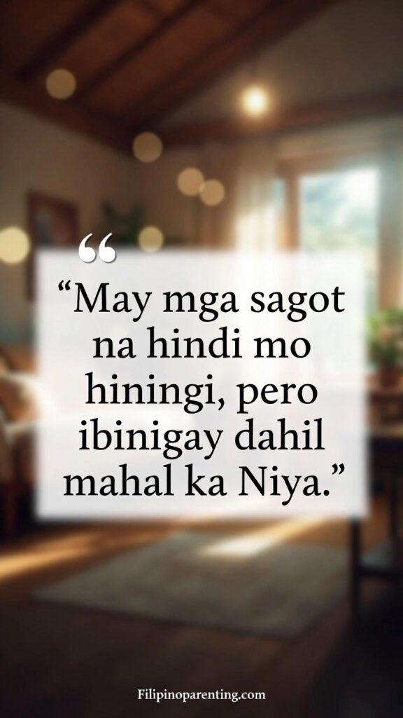 Tamang Panahon Quotes Tagalog: 5 Miraculous Reflections on Faith Warm glowing background with a Tagalog quote about God’s unexpected answers.