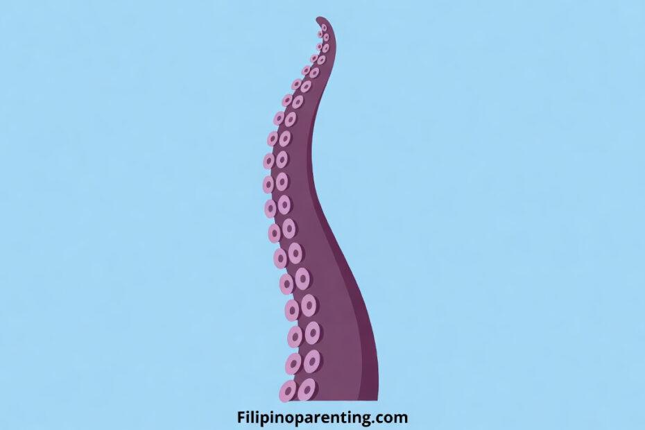 Tentacle in Tagalog illustration showing a purple octopus arm with suckers