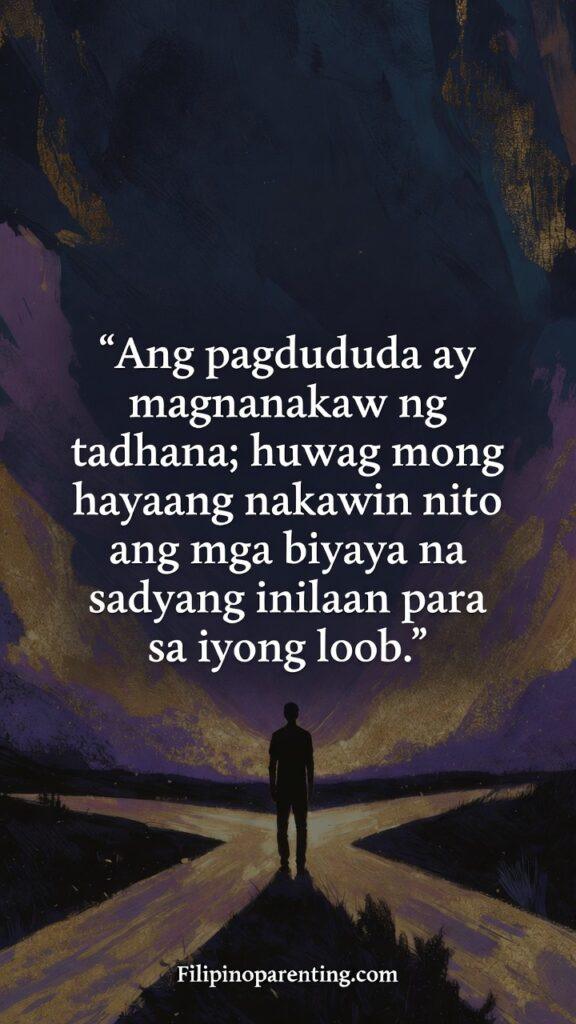 Uplifting Tagalog Phrases Overcome Self-Doubt: 5 Unstoppable Truths A glowing path symbolizing destiny and blessings, with Tagalog quote about overcoming doubt.