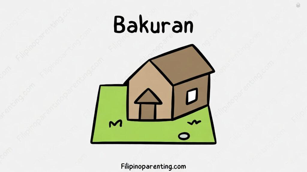 Yard in Tagalog: Unlock 12 Essential Example Sentences for Incredible Home & Outdoor Vocabulary Mastery Cartoon illustration of a house with a green yard for learning the Tagalog word Bakuran.