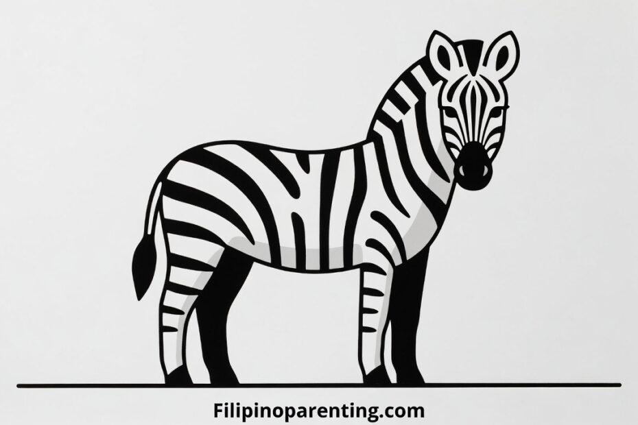 Black and white minimalist illustration of a zebra for learning the Tagalog word Sebra.