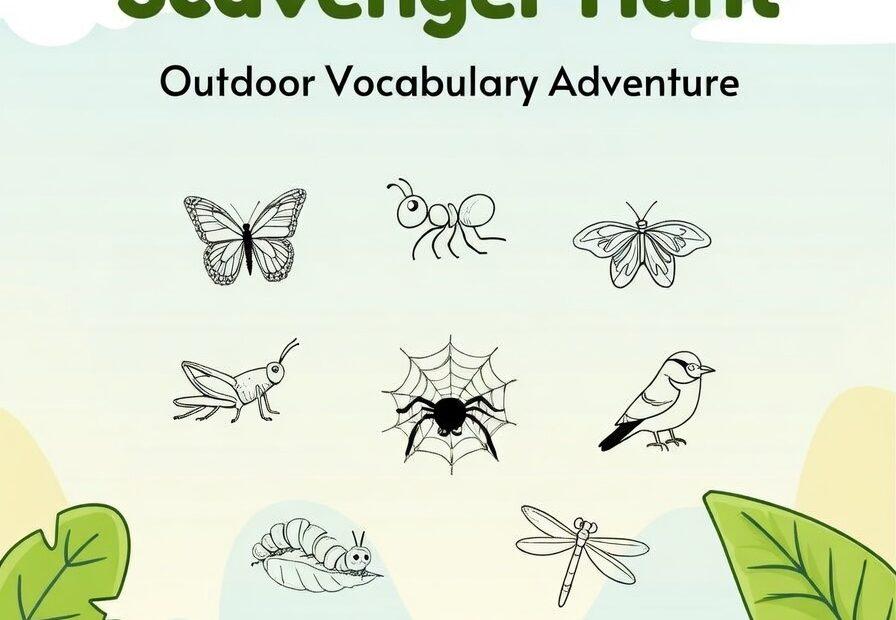 Tagalog Wildlife Scavenger Hunt Cover Page with illustrations of Filipino insects and birds.