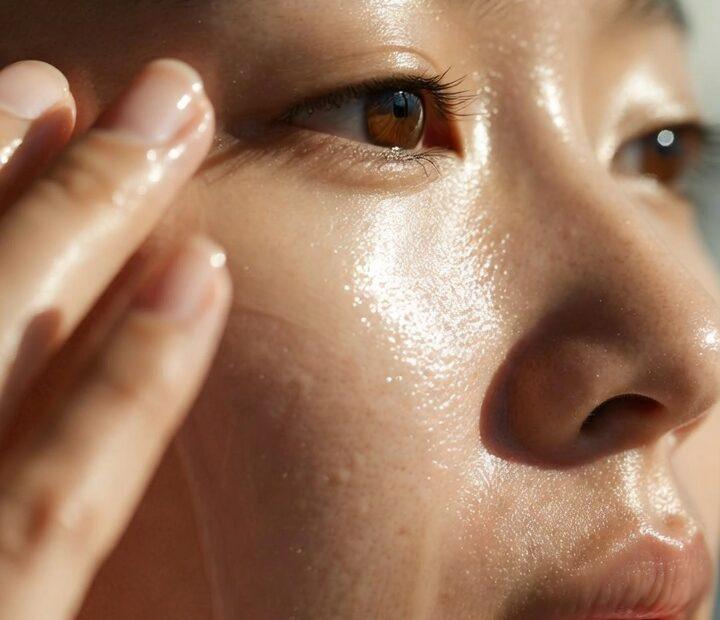 A person applying skincare cream to their forehead in Tagalog noo area