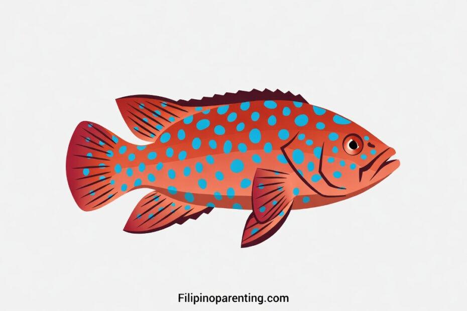 Illustration of a Red Grouper, locally known as Lapu-Lapu or Suno, featuring its iconic blue spots and reddish body.