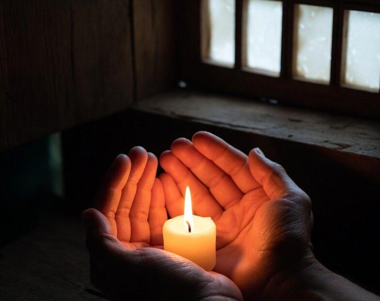 Hands cupping a candle flame representing Tagalog Quotes Kahit Masakit Choosing to Love.