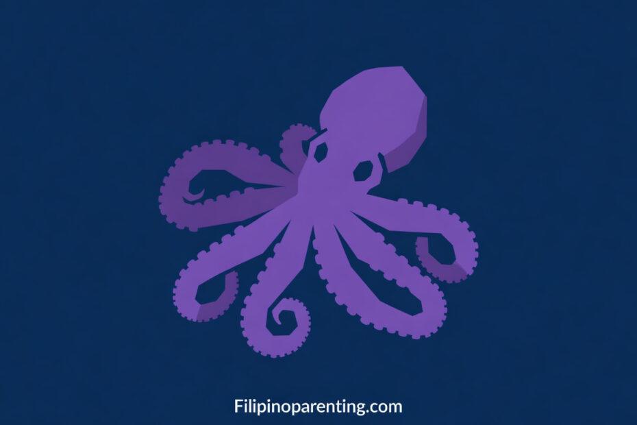 Octopus in Tagalog (Pugita): Unlock 12 Delicious Example Sentences for Incredible Seafood Mastery A minimalist, flat-graphic representation of a Pugita (Octopus in Tagalog) using simple shapes and bold, flat violet colors, ideal for educational content.