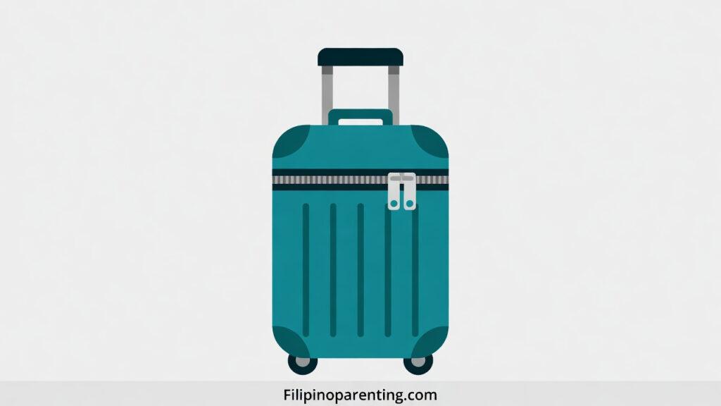 Packing in Tagalog: 10 Essential Words & Phrases for a Smooth Pinoy Trip Packing in Tagalog: A stylized teal suitcase (maleta) with a handle and wheels, used to teach essential travel and packing phrases.