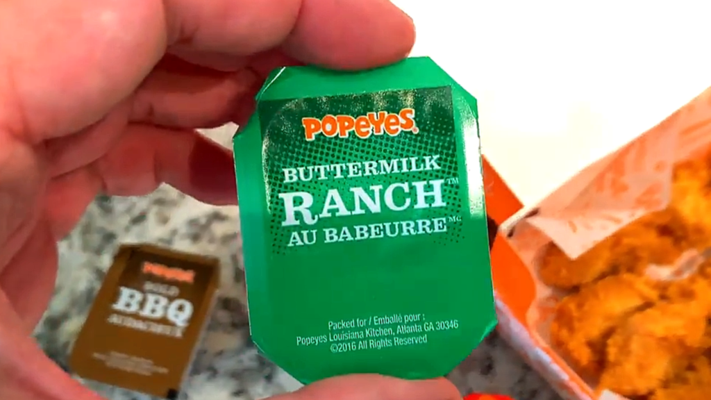 Popeyes Chicken Tenders Pembroke Ontario: 5 Reasons We Often Enjoy This Popular Ontario Fast Food in the GTA Popeyes Buttermilk Ranch dipping sauce with Popeyes chicken tenders in Pembroke, Ontario.