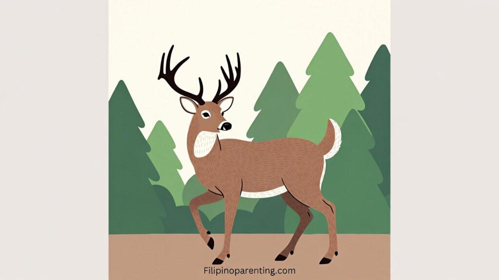 10 Fascinating White-Tailed Deer Facts You Need to Know An illustration of a male white-tailed deer with antlers in a forest, highlighting white-tailed deer facts like their white tail warning signal.